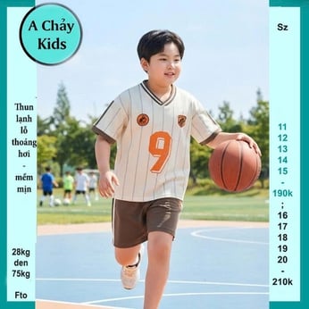 Đồ bộ bé trai thun lạnh thể thao in số 09 phong cách bóng đá cá tính cho bé đi chơi , đi học