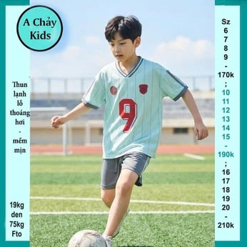 Đồ bộ bé trai thun lạnh thể thao in số 09 phong cách bóng đá cá tính cho bé đi chơi , đi học