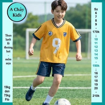 Đồ bộ bé trai thun lạnh thể thao in số 09 phong cách bóng đá cá tính cho bé đi chơi , đi học