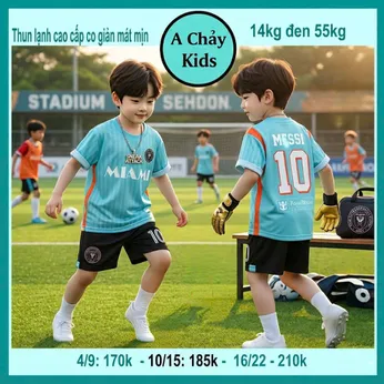 Đồ bộ bé trai thun lạnh thể thao in số 10 style thể thao bóng đá cho bé đi chơi , đi học