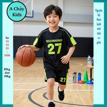 Đồ bộ bé trai thun lạnh thể thao in số 27 phong cách bóng rổ cá tính cho bé đi chơi , đi học 