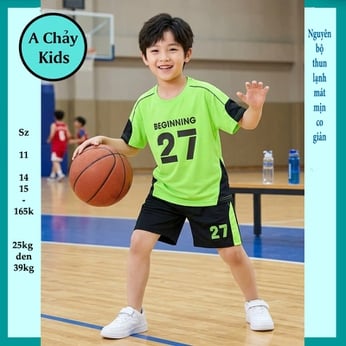 Đồ bộ bé trai thun lạnh thể thao in số 27 phong cách bóng rổ cho bé đi chơi , đi học 