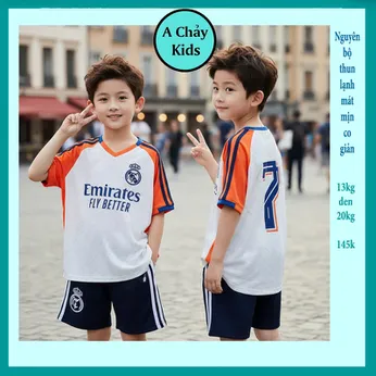 Đồ bộ bé trai thun lạnh thể thao in số 7 phong cách bóng đá cho bé đi chơi , đi học