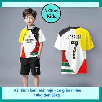 Đồ bộ bé trai thun lạnh thể thao in số 7 phong cách bóng đá cho bé đi chơi , đi học