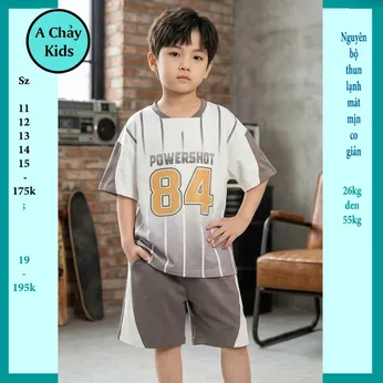 Đồ bộ bé trai thun lạnh thể thao in số 84 phối sọc màu loang phong cách bóng chày cho bé diện đi chơi , đi học