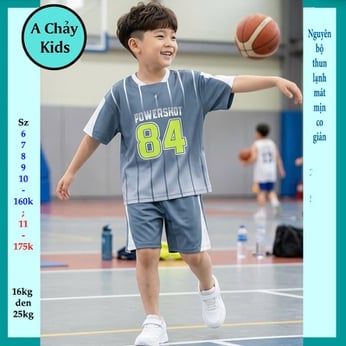 Đồ bộ bé trai thun lạnh thể thao in số 84 phối sọc màu loang phong cách bóng chày cho bé diện đi chơi , đi học