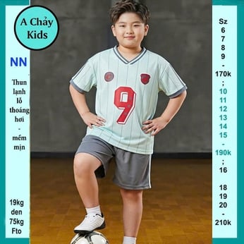 Đồ bộ bé trai thun lạnh thể thao in số 09 phong cách bóng đá cá tính cho bé đi chơi , đi học