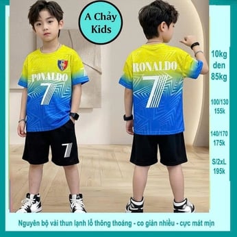 Đồ bộ bé trai thun lạnh thể thao in số 7 phối màu loang style đá banh cho bé