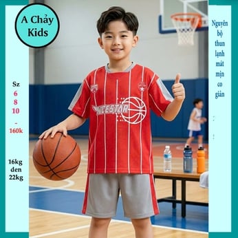 Đồ bộ bé trai thun lạnh thể thao in họa tiết phối sọc phong cách bóng chày cho bé đi chơi ,đi học