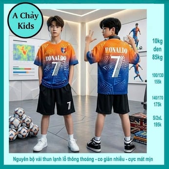 Đồ bộ bé trai thun lạnh thể thao in số 7 phối màu loang style đá banh cho bé