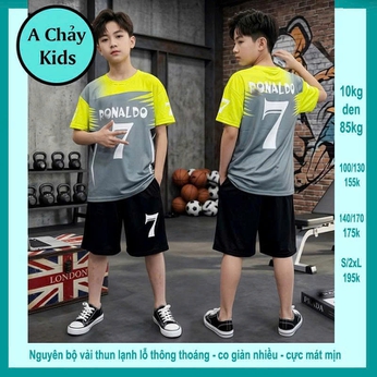 Đồ bộ bé trai thun lạnh thể thao in số 7 phối màu loang style đá banh cho bé