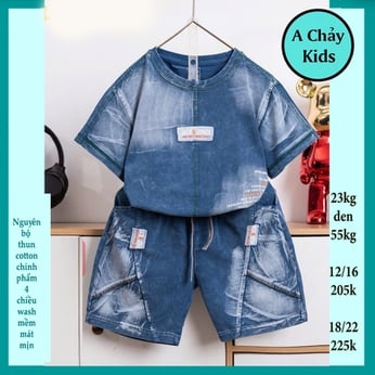 Đồ bộ bé trai cotton tay ngắn ( vải wash ) in chữ phong cách hiphop siêu ngầu cho bé diện đi chơi , du lịch