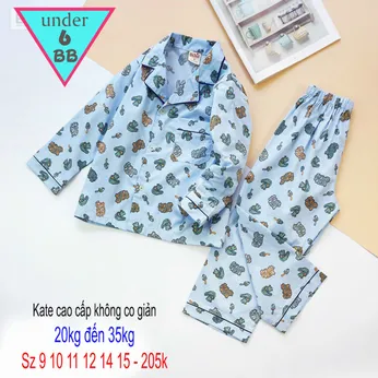 Đồ ngủ pijama vải Kate  in họa tiết hình Khủng Long siêu dễ thương  cho bé trai