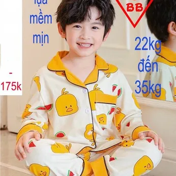 Đồ pijama vải phi lụa bóng in họa tiết họa hình  cho bé đi ngủ