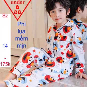 Đồ pijama vải phi lụa bóng in họa tiết họa hình  cho bé đi ngủ-2