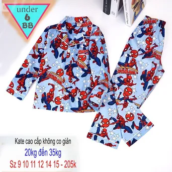 Đồ pijama tay dài quần dài in họa tiết siêu nhân người nhện - Spiderman  cho bé trai đi ngủ 