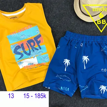Đồ bộ sát nách bé trai cotton in họa tiết chữ SURF phong cách mùa hè cho bé trai đi chơi  , đi biển