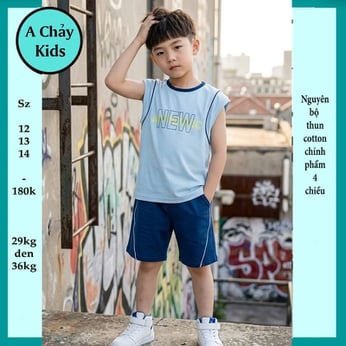 Đồ bộ sát nách bé trai cotton in chữ NEW phong cách cá tính cho bé đi chơi , đi học