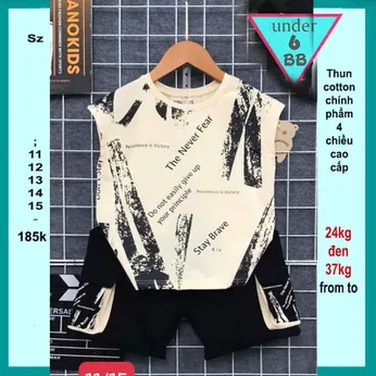 Đồ bộ bé trai sát nách cotton in chữ phong cách cá tính cho bé yêu đi đi chơi , du lịch mùa hè