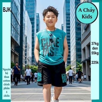 Đồ bộ bé trai sát nách cotton in chữ CUNE TAS phong cách hiphop cực ngầu cho bé đi chơi , đi học