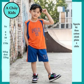 Đồ bộ sát nách bé trai cotton thêu chữ phong cách cá tính cho bé đi chơi , đi học 