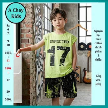 Đồ bộ sát nách cho bé trai in số 17 phong cách thể thao cá tính cho bé đi chơi , đi học