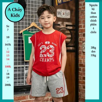 Đồ bộ sát nách bé trai cotton in số 23 phong cách thể thao cá tính cho bé đi chơi , đi học