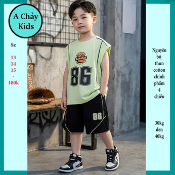 Đồ bộ sát nách bé trai cotton in chữ phong cách thể thao cá tính cho bé đi chơi , đi học