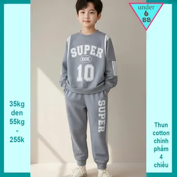Đồ bộ bé trai tay dài in chữ SUPER 10 phong cách cá tính cho bé đi chơi , đi học 