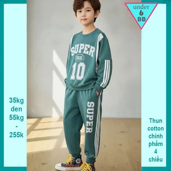 Đồ bộ bé trai tay dài in chữ SUPER 10 phong cách cá tính cho bé đi chơi , đi học 