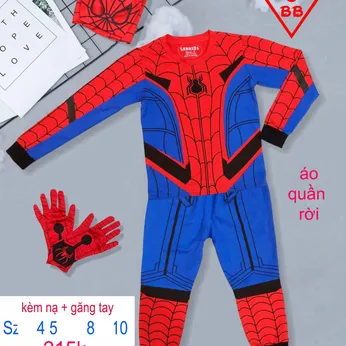 Đồ bộ tay dài in Logo siêu nhân người nhện - Spiderman cho bé đi ngủ , đi chơi Cosplay ( Kèm nón , bao tay )