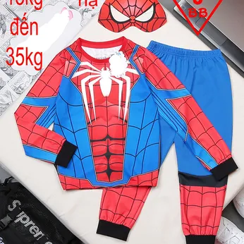 Đồ bộ tay dài in 3D Logo siêu nhân người nhện - Spiderman  cho bé đi ngủ , đi chơi Cosplay ( KÈM NẠ )