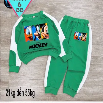 Đồ bộ tay dài quần dài in hình Mickey siêu đáng yêu cho bé đi chơi , đi học ( xanh lá 02 )