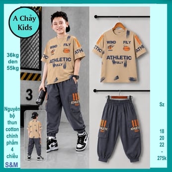 Đồ bộ tay ngắn quần dài in chữ phong cách hiphop cực ngầu cho bé diện đi chơi , du lịch