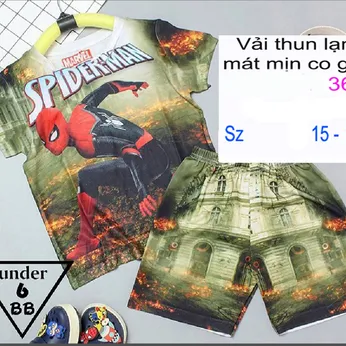 Đồ bộ bé trai thun lạnh tay ngắn in 3D siêu nhân người nhện- spider man cho bé đi chơi , đi học