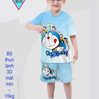 Đồ Bộ bé trai thun lạnh tay ngắn in 3D Doraemon siêu đáng yêu cho bé đi chơi , đi học