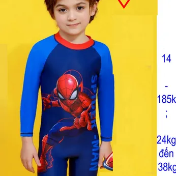Đồ bơi bé trai tay dài in 3D hình siêu nhân người nhện - Spider Man cho bé đi tắm bơi, đi tắm biển