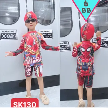 Đồ bơi bé trai tay dài in 3D siêu nhân người nhện - Spider man cho bé đi bơi , đi tắm biển