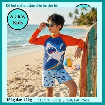 Đồ bơi bé trai tay dài ( đồ bơi rời ) in 3D hình Cá Mập - Baby Shark dễ thương cho bé đi chơi , đi học