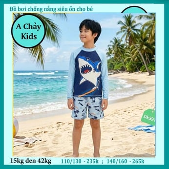 Đồ bơi bé trai tay dài ( đồ bơi rời ) in 3D hình Cá Mập - Baby Shark dễ thương cho bé đi chơi , đi học