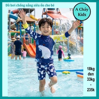 Đồ bơi bé trai tay dài in 3D hoạt hình siêu đáng yêu cho bé đi tắm biển , đi bơi ( Đồ bơi rời )