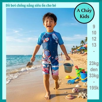 Đồ bơi cho bé trai tay ngắn in họa tiết in 3D hình phi hành gia cho bé đi bơi. đi tắm biển  ( Đồ bơi liền thân )