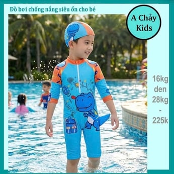 Đồ bơi bé trai tay dài liền thân in 3D hình Khủng Long có vẩy siêu đáng yêu cho bé đi tắm biển , đi bơi