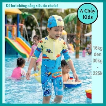 Đồ bơi bé trai tay dài liền thân in 3D hình Khủng Long có vẩy siêu đáng yêu cho bé đi tắm biển , đi bơi