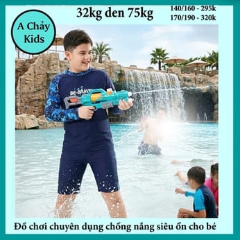 Đồ bơi bé trai tay dài in chữ đơn giản cho bé lớn đi bơi , đi biển