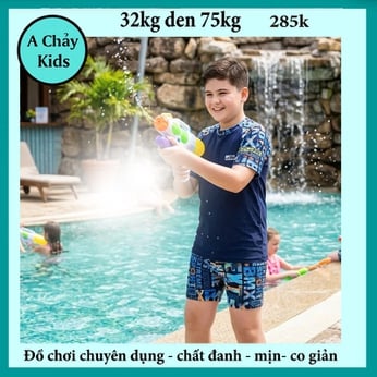 Đồ bơi cho bé trai tay ngắn size to màu trơn cho bé lớn đi biển , đi bơi