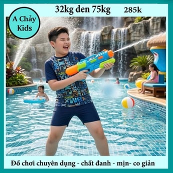 Đồ bơi cho bé trai tay ngắn size to in chữ cho bé lớn đi biển , đi bơi