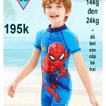Đồ bơi cho bé trai tay ngắn liền thân in 3D hình siêu nhân người nhện - Spiderman cho bé đi bơi ,đi biển