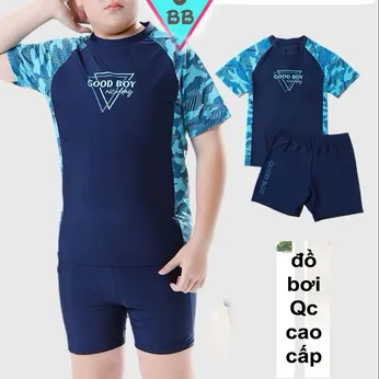 Đồ bơi bé trai tay ngắn in họa tiết chữ Good Boy phong cách đi biển , đi bơi 