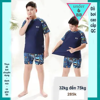 Đồ bơi cho bé trai tay ngắn size to màu trơn cho bé lớn đi biển , đi bơi
